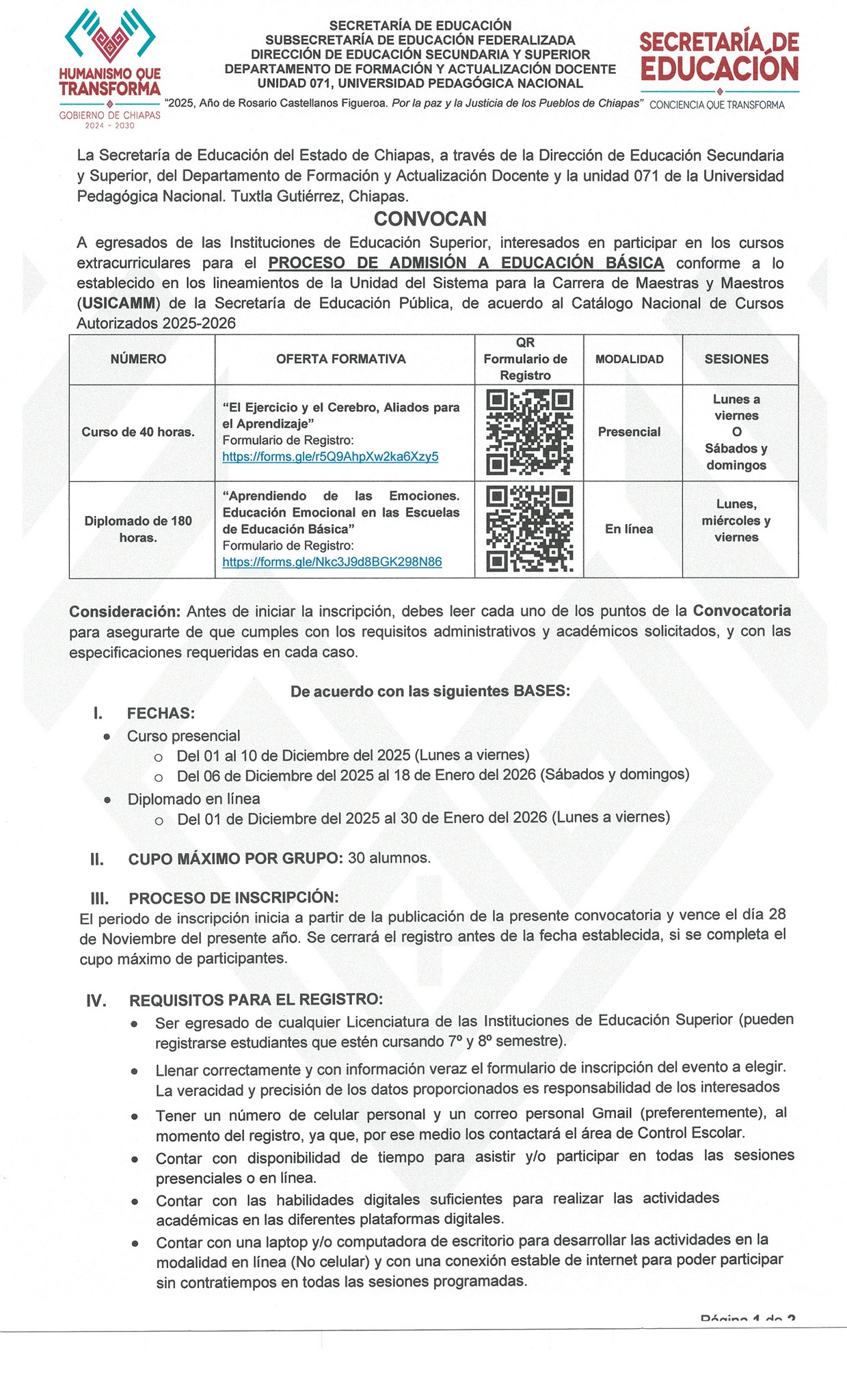 Convocatoria USICAMM 2025-2026 Página 1